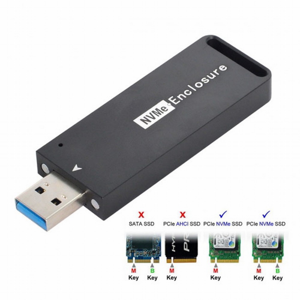 USB 3.1 Gen2 10Gbps to NVME PCI-E M-Key Solid State Drive External Enclosure 2230/2242mm