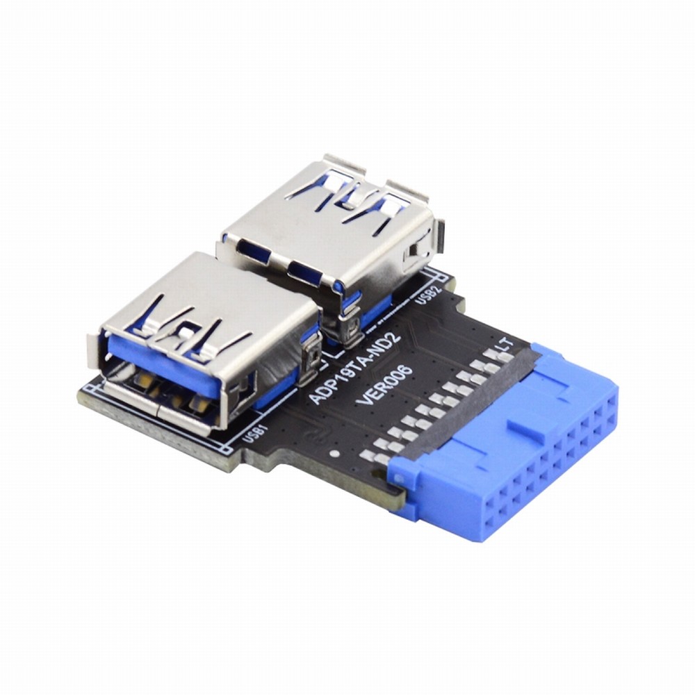 Dual USB 3.0 A Type Female to Motherboard 20/19 Pin Box Header Slot Adapter 5Gbps Horizontal Type PCBA