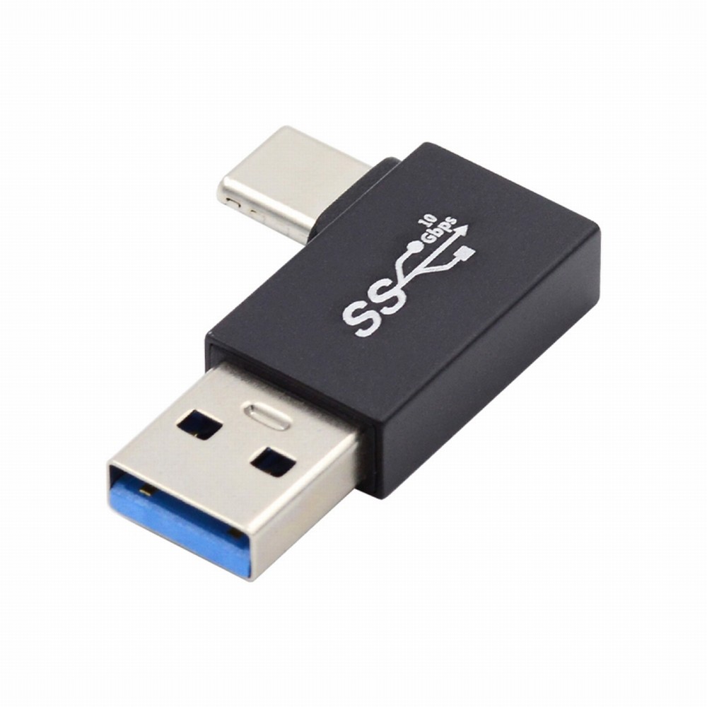 Right Angled USB3.0 Type A Male to USB 3.1 Type C Male Data 10Gbps Charge Adapter 90 Degree for Laptop Phone