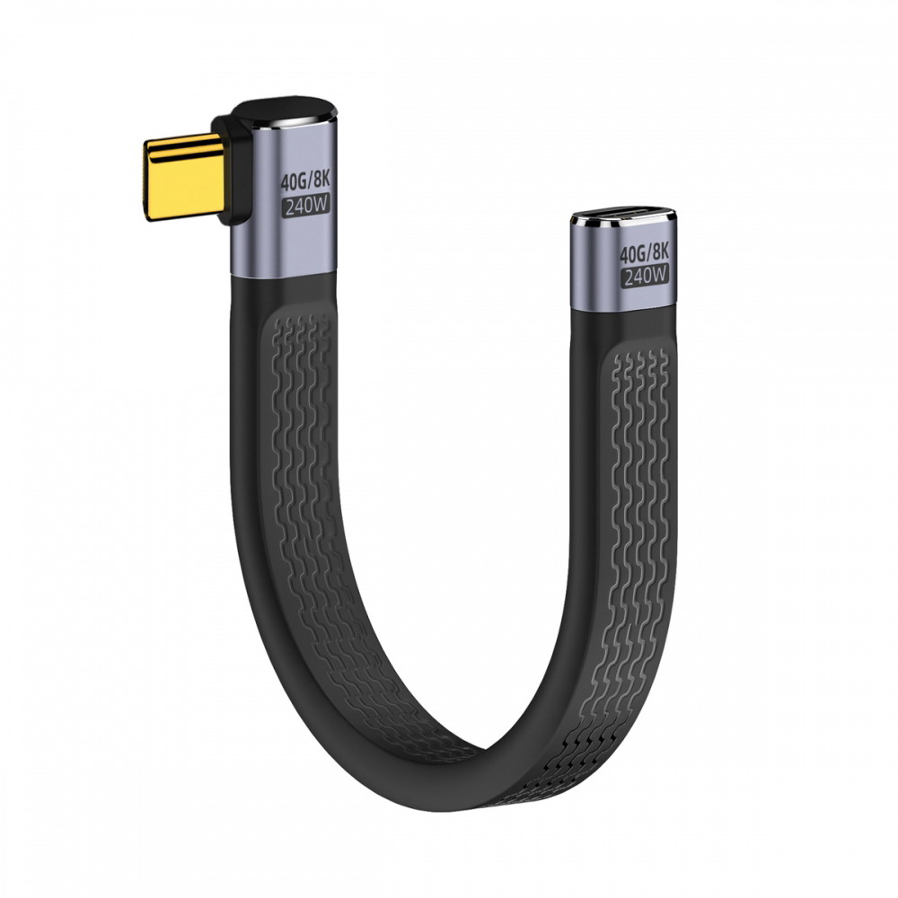 Right Angled USB4 Extension Cable 13cm Slim Flat Male to Female 40Gbps with 240W Power and 8K@60Hz Video