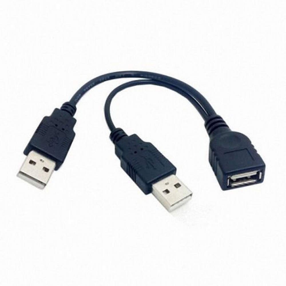 Black USB 2.0 Female A to Dual A Male Extra Power Data Y Extension Cable for 2.5" Mobile Hard Disk