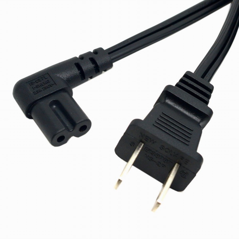 USA 2pin Male to 90 Degree Right Angled IEC 320 C7 Power Supply Cord cable 1M