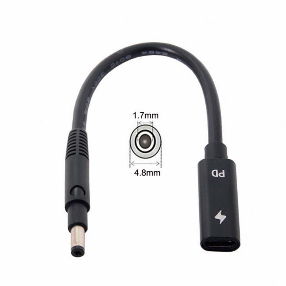 Type C USB-C Female Input to DC 4.8*1.7mm Power PD Charge Cable fit for Laptop 18-20V