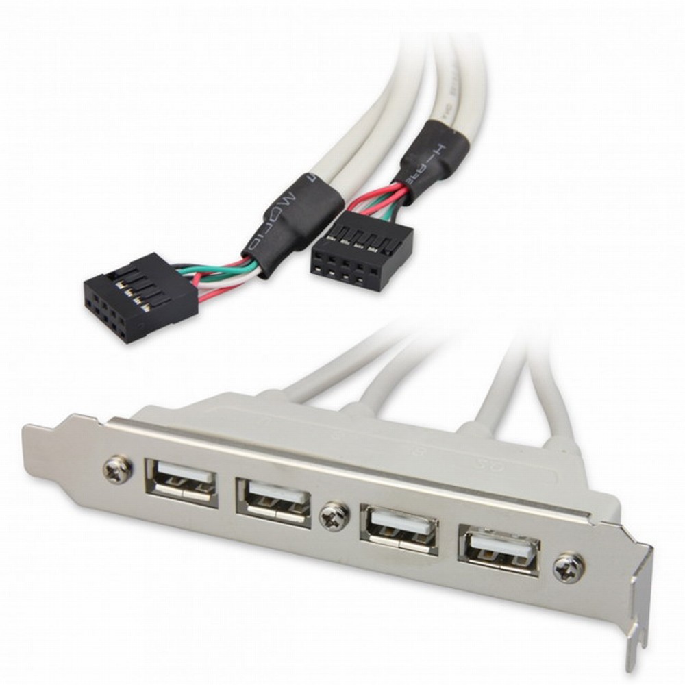 PCI-E 4 Ports USB 2.0 Female Screw to Motherboard 9pin Header Cable with Bracket