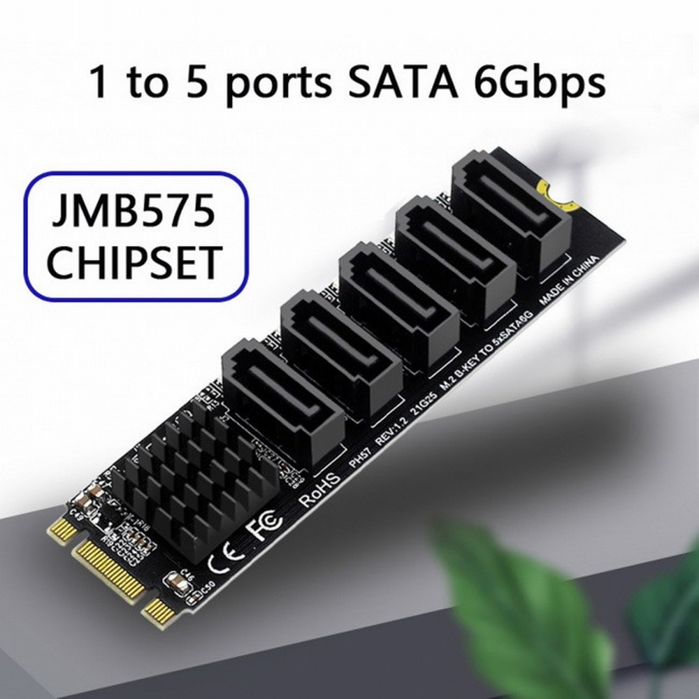 NGFF Key B+M to SATA 3.0 6Gbps 5 Ports Adapter Converter PM Multi Port Select JMB575 2280