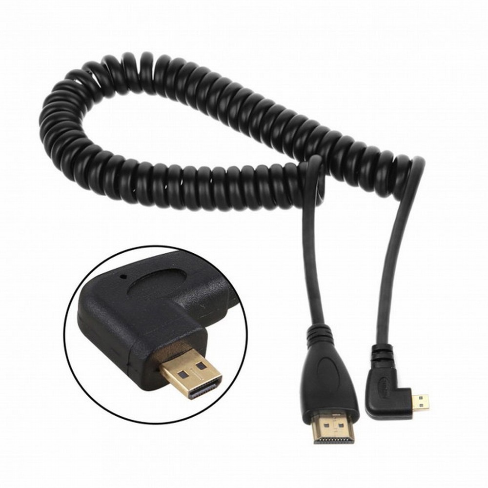 Stretch Left Angled 90 Degree Micro HDMI to HDMI Male HDTV Cable for Cell Phone & Tablet & Camera