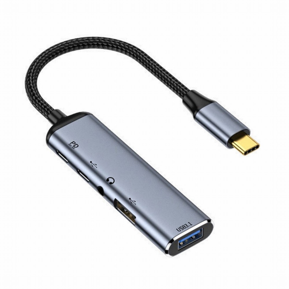USB-C Type-C to Audio 3.5MM Dual USB 3.0 HUB Converter Multiport Adapter with Female 100W PD Power Port