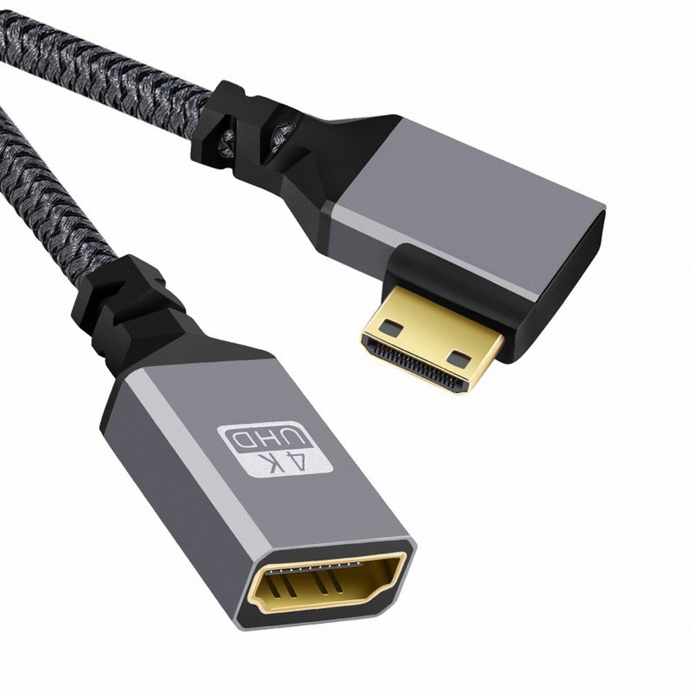 4K Type-C MINI HDMI 1.4 Male 90 Degree Right Angled to HDMI Female Extension Cable for DV MP4 Camera DC Laptop