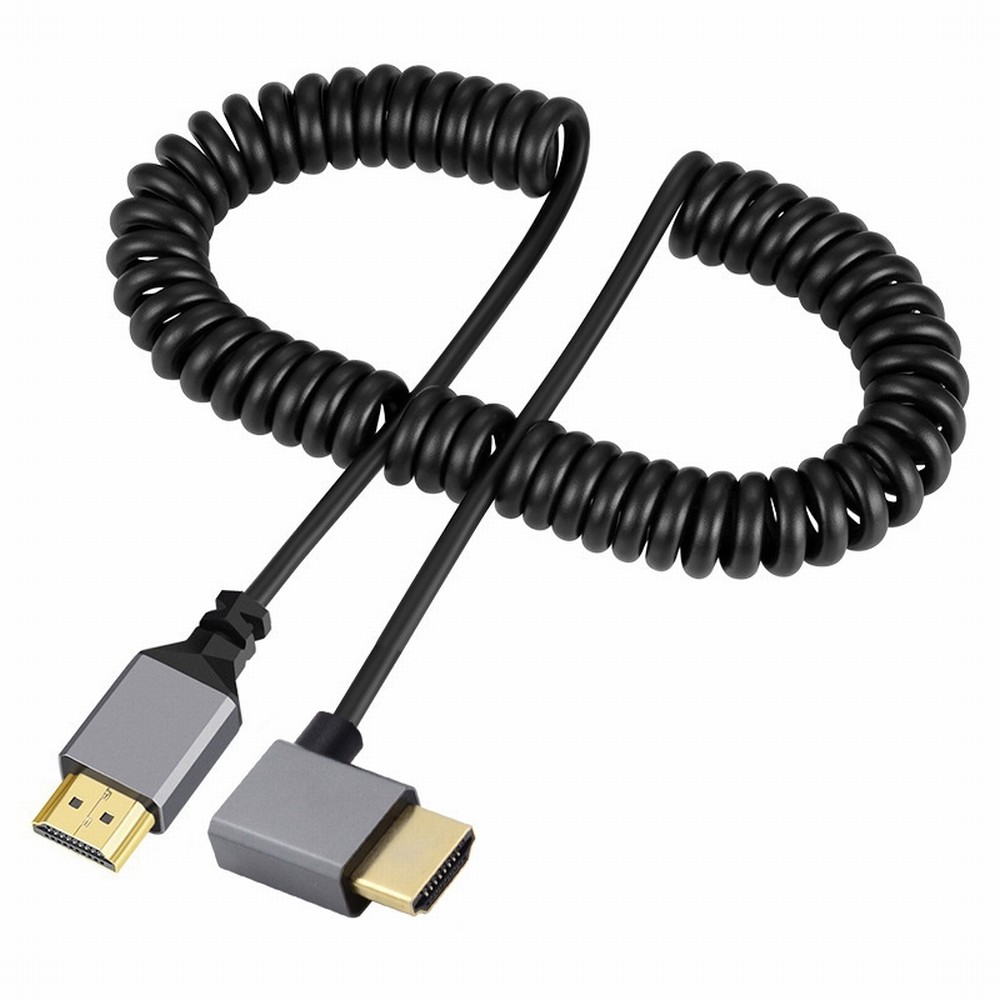 HDMI 2.0 Male to HDMI Male 4K 60hz Stretch Coiled Cable Left Angled 90 Degree for HDTV Computer Laptop Monitor