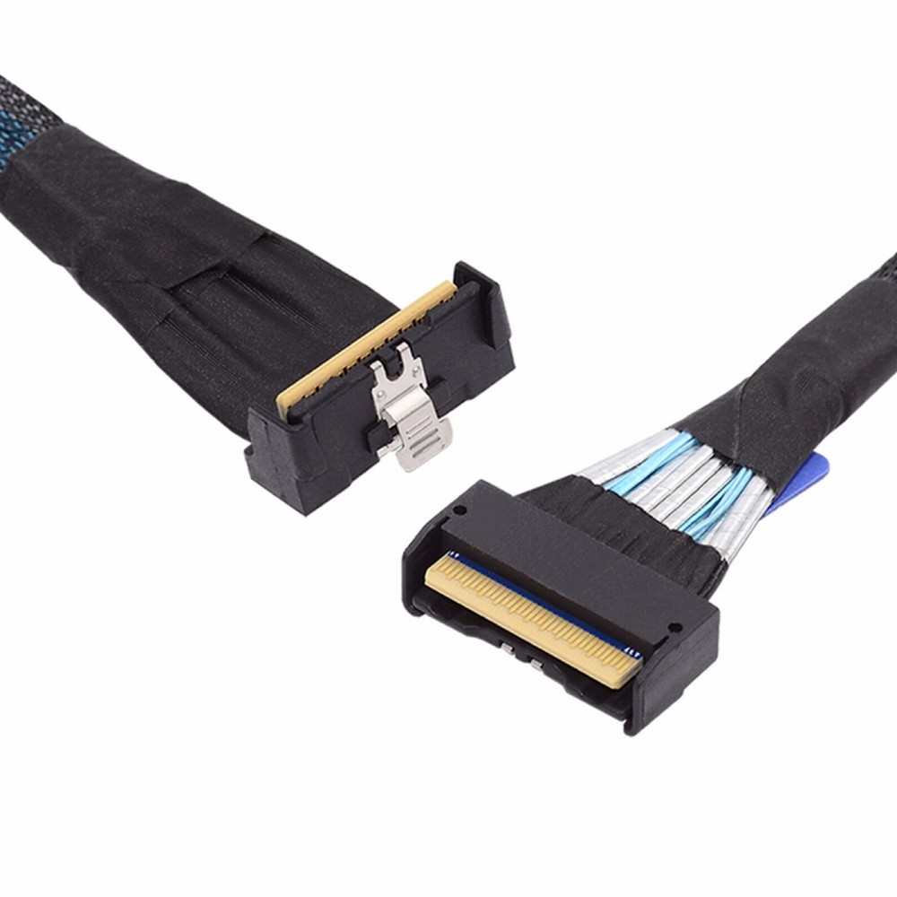 PCI-E 5.0 Mini Cool Edge IO MCIO Angled PCI-E 8i 74Pin Male to MCIO 74Pin Male Extender Cable 35cm
