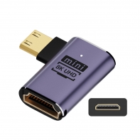 Right Angled Mini HDMI Male to HDMI 2.1 Female UHD Extension Gold Converter Adapter Support 8K 60hz HDTV
