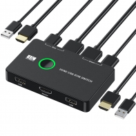 KVM USB 2.0 & HDMI 4K Switch Selector Dual PCs Sharing Monitor HDTV USB Port Keyboard Mouse Scanner Printer